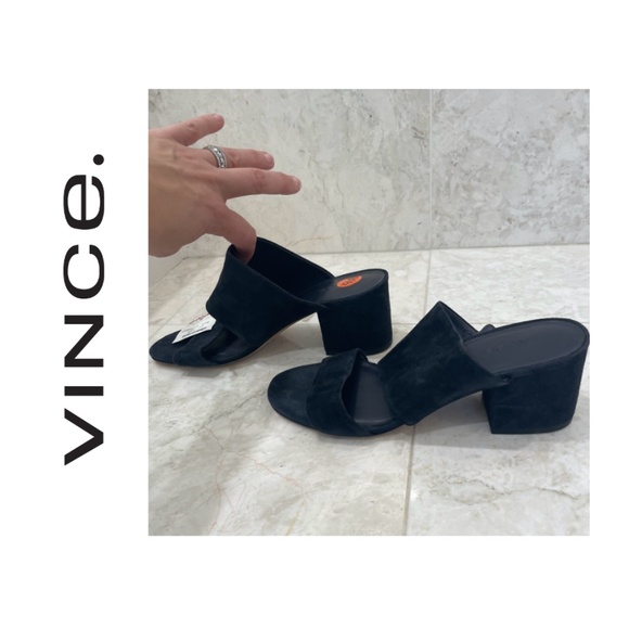 VINCE {9.5} Slide Sandals **NWT** Navy Blue Chunky Block Heel Thick Straps
